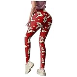 LOOKAa Yogahose damen,Women's christmas print Yoga Sports Leggings Tights Printed Short Yoga Trousers Running Trousers Sports Leggings with Side Pockets High Waist Sports Trousers Long Yoga T