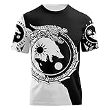 Herren Viking Yin Yang Wolf Kurzarm-Kapuzenpulli Mit Reißverschluss,Norse Myth Printed Tattoo Graphic Freizeitjacke Pullover,Sommermode Hip Hop Vintage Sport Streetwear (Color : T-shirt, Size : S)