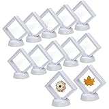 JC-Houser 12Pcs 3D-schwebenden Display Ständer, Transparent Schwimmende Vitrine mit Halter für Ring Halskette Armband Ohrring, Kunststoff-Displaybox-Halter for Münzen Schmuck Orden (White)