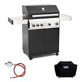 TAINO BLACK Gasgrill-Set mit Abdeckhaube und Gasdruckminderer (BLACK 4+1 Set)