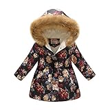 PZHHZPING Unisex Baby Winter Fleece-Mantel Daunenmantel für 2-11 Jahre Jungen Mädchen Outdoor Jacke Outwear Windjacke mit Pelzkragen Druck Warme Winter Coat Winterjacke Verdicken M