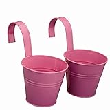 Blumentopf 2er Set, Stahlblech pink, inklusive Halter Ø16x14,5