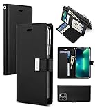 Goospery Rich Wallet Kompatibel mit iPhone 13 Pro Max Hülle, Extra Kartensteckplatz Klappe Funktional & Modisch Stilvolle PU Leder Flip Kartenhalter Handyhülle (Schwarz)