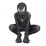 Miscoloor Spiderman Kostüm Kinder, Spiderman Costume Black Halloween Karneval Cosplay 3D Print Spandex Lycra mit Maske Licht ca 130-140