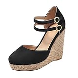 Dorical Damen Espadrilles,Basic Closed Toe Geschlossene Sandalen mit Keilabsatz Double Schnalle für Mutter 35-43 EU(Schwarz,39 EU)