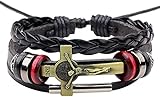 2 trendige Echtleder-Armbänder, Herren-Lederarmband mit Magnetverschluss, Rindsleder, mehrlagig, geflochtenes Leder, Herren-Armband, Kreuzmuster, Edelstahl-Zubehör, Weihnachtsgeschenk,
