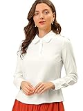 Allegra K Damen Peter Pan Kragen Knopfleiste Vorne Oberteil Elegant Hemd Arbeitsbluse, weiß, 42