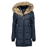 Geographical Norway Beautiful Lady Distribrands - Warme Damen Parka - Mantel mit Kunstpelz Kapuze - Winter Wind Jacke - Lange Jacke winterjacke (Marineblau M - Größe 2)