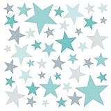 Little Deco Wandaufkleber 60 Sterne Kinderzimmer Mädchen Junge Stars I türkis Mint grau I Wandtattoo Schlafzimmer Wandsticker Set bunt selbstklebend DL399