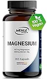 Magnesium 400mg Kapseln hochdosiert - 365 Stück (1 Jahr) 667mg je Kapsel, davon 400mg elementares Magnesium I Laborgeprüft Vegan - Wehle Sp
