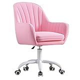 Ergonomischer Chefsessel mit Höhenverstellbar,Samt Home Office Stuhl Computerstuhl Drehstuhl Arbeitsstuhl für Wohnzimmer Schlafzimmer Pink