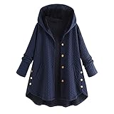 Damen Strickjacke, langärmelig, Fleece, mit Kapuze, offene Vorderseite, unregelmäßige Baumwolle, blau, 46