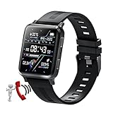 QFSLR Smartwatch Sportuhr Fitness Armbanduhr Bluetooth IP67 Mit Bluetooth Telefonie Blutdruckmessung Herzfrequenz Schlaferkennung Amen Herren Für Ios Android,Schw