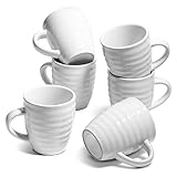 Comsaf 6er Kaffeetassen Set aus Porzellan, 450ml Große Tasse mit Henkel, Trink-Becherset für Heißgetränke, Mikrowellen- und Spülmaschinenfest Faden Mugs, Teetassen Set für Tee, Kaffee(Weiß)
