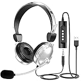 Newaner PC-Headset mit Mikrofon für Laptops, USB/3,5 mm Klinke Noise Cancelling Mikrofonfür, leichte kabelgebundene Computerkopfhörer, Business-Headset für Skype, Webinar, Call Center, Schule, Laptop