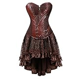 Korsett Damen Steampunk Vollbrust Corsagen Kleid Spitze Gothic Kostüm Retro Halloween Pirat Vintage Korsage Bustier Mit Reißverschluss Sexy Brokatmuster Top Stahlstäbchen Weste Frauen Stäbchen M