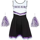 Redstar Fancy Dress - Damen Cheerleader-Kostüm - Uniform mit Pompons - Halloween, American High School - 6 Größen 34-44 - Schwarz/Lila - M