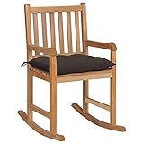 vidaXL Teak Massiv Schaukelstuhl mit Taupe Kissen Schaukelsessel Gartenmöbel Sessel Stuhl Relaxstuhl Gartenstuhl Schwingsessel H