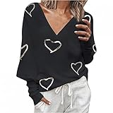 Oberteil Damen Elegant Langarm Blusen Blusenshirt Basic Langarmshirt V-Ausschnitt Tops Herzdruck Teenager Große Größen T-Shirt Festliches Pullover Locker Frühlings Herbst Blusentop