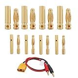 Vergoldete Bananenstecker 60 Stück 2mm 4mm Motor Elektronische Weiblich Männlich Stecker Goldkontaktstecker 30 Paar RC Brushless Motor ESC Kugelstecker für Lipo Akku und andere Verbindung