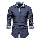 Hemd Herren Slim Fit Kent Kragen Knopfleiste Shirt Herren Vintage Lässig Kariert Hemd Herren Business Work Gastgeber Bankett Hemd Herren Einfachheit Mode Langarm Shirt H
