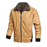 Herren Lederjacke Cargojacke Innenfleece Winterjacke Herren Warm Arbeitsjacke Fleece Männer Männer Motorradjacke Einfarbig Sportliche Winterjacke Herren mit Reverskragen Leder Jacket men S-XXXL