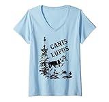 Damen Wolf Wildnis Natur Cooles Wölfe Damen Herren Kinder Tier T-Shirt mit V