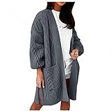 GFGHH Damen Strickjacke Cardigan Lang Langarm V Ausschnitt mit Oversize Strickmantel Strickpullover Offene Tops Strickcardigan Knit Outerwear Herbst Winter Casual Open Front Elegant Vintage Sw