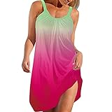 Sexy Kleid Damen Casual A Linie Strandkleid für Frauen Beach IFOUNDYOU Sommerkleid Damen Rundhals Ärmellos Freizeitkleid Kleider Damen Sommer Boho Druck Strapskleid Damen Kleid Vintage Sling Minik
