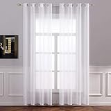 MIULEE 2er Set Sheer Voile Vorhang mit Ösen Transparente Gardine aus Voile Polyester Ösenschal Transparent Wohnzimmer Luftig Dekoschal für Schlafzimmer 140 X 225 cm (B x H), Grommet Top Weiß