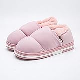 ENLAZY Komfort Wolle-wie Plüsch gefütterte Hausschuhe Warme Daunendecken Hausschuhe Paar rutschfeste Japanische Baumwollhausschuhe Für Drinnen & Draußen,Lila Puder,36/37
