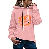 MOKBAY Halloween Damen Kapuzenpullover Lose Sporttops Casual Fun Print Pullover Lights Outdoor Halloween Kopf Stoff Frauen Kostüm Sexy Damen Dekoration Garten Halloween Kostüm M