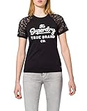 Superdry Damen Summer LACE Raglan Tee T-Shirt, Schwarz (Black 02A), XS (Herstellergröße:8)