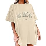 Oversize Tshirt Damen Kurzarm Sommer Oberteile Vintage Lose Rundhals Grafik Drucken Longshirt Bluse Teenager Mädchen Streetwear Sport Oberteile Tunika Bluse Lang Top