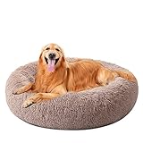 DanceWhale Rund Hundebett Flauschig Katzenbett Waschbar Hundekissen Weiches Plüsch Donut Haustierbett für Katzen Hunde (100cm, Braun)