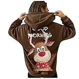 Damen Hoodies Sweatshirt Lose Weihnachten Elch Drucke Niedliche Pullover für Teen Mädchen Streetwear Oberbekleidung Langarm Casual Kapuzenpullover Top, Lzp03#Kaffee, 46
