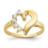 14k Yellow Gold Diamond Heart Ring, Size 16 1/2