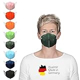 elasto 10x FFP2 Masken CE Zertifiziert 2233 Made in Germany 5-lagig FFP2 Atemschutzmasken hygienisch verpackt Mundschutzmaske Partikelfiltermaske mit Vlies farbig (10x Dunkelgrün)