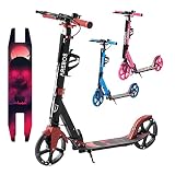 Arebos Cityroller Tretroller mit LED Rot | höhenverstellbar | klappbar | inkl. Tragegurt | Hand- & Trittbremse | für Kinder und Erwachsene | bis 100kg belastbar Roller | Kickroller | Kick