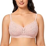 DOBREVA Damen Spitzen BH ohne Bügel Minimizer Bralette Große Größen ohne Polster Nacktes Rosa 80C