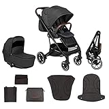 skiddoü Kinderwagen 2in1 Moss, Babywanne, multifunktional Buggy, verstellbare Konstruktion, regulierbar, stoßgedämpfte Räder, Moskitonetz, Fußschutz, Regenschutzfolie, Tasche, schwarz, 3 b