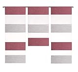 Decocompany Home Design Mini Flächenvorhang Set rot grau 2280-09 | 3 Teile | Scheibengardine Gesamtbreite 90cm (3x30cm) Höhe 80/60/80