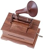 ZSMLB Grammophon, Walnuss Handkurbel mit 20-Ton-Papier-Phonograph-Spieluhr für Kinder Freunde Kindergeschenke C