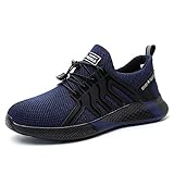 AONEGOLD Sicherheitsschuhe Herren Damen S3 Arbeitsschuhe Leicht Atmungsaktiv Sportlich Schutzschuhe rutschfeste Stahlkappe Schuhe(Blau,38 EU)