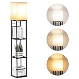 SUNMORY Stehlampe Wohnzimmer,Stehlampe Regal Dimmbar Inklusive 3-Farbtemperatur-LED-Lampe, Stehleuchte Wohnzimmer für Wohnzimmer, Schlafzimmer, Arbeitszimmer und Büro, Stehlampe Regal Schw