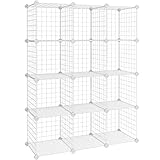 SONGMICS Steckregal aus Drahtgitter Regalsystem Standschrank 12 Fächer Aufbewahrung Schrank gratis Gummihammer 93 x 31 x 123 cm Weiß LPI34W