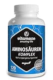 Aminosäuren Komplex hochdosiert & vegan, 120 Tabletten mit 8 essentiellen Aminosäuren (u.a. Tryptophan, Lysin, Leucin, Tyrosin), Natürliche Nahrungsergänzung ohne Zusatzstoffe, Made in Germany