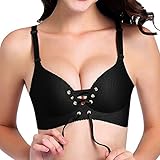 Vertvie Damen BH Set V Push up Ohne Bügel Bra Nahtlos Bustier mit Schnürung Vorne Top(Schwarz, 95C)