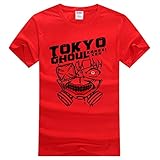 Tokyo Ghoul Anime T-Shirts Herren Damen Rundhals Kurzarm Tops Tees Paar Kurzärmeliger Sommer Aus Baumwolle Rot XS