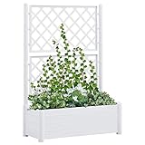 Kavolet Pflanzkübel mit Spalier, Pflanzkasten mit Rankgitter, Blumenkübel mit rankhilfe, Balkon, Garten, 90l Pflanzenkübel, Rankhilfe hoch, 100x43x142 cm PP Weiß